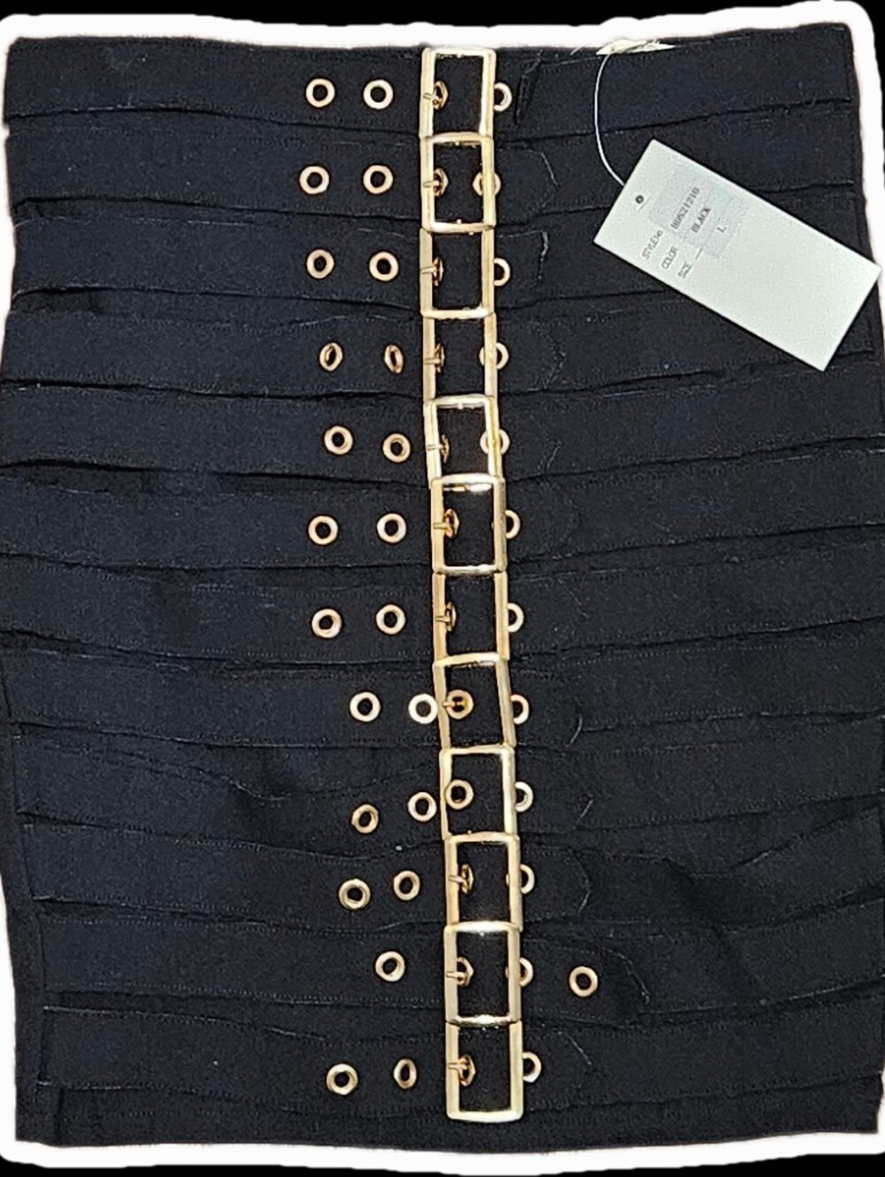 Hot & Delicious Black Mini Skirt with Gold Buckle Trim